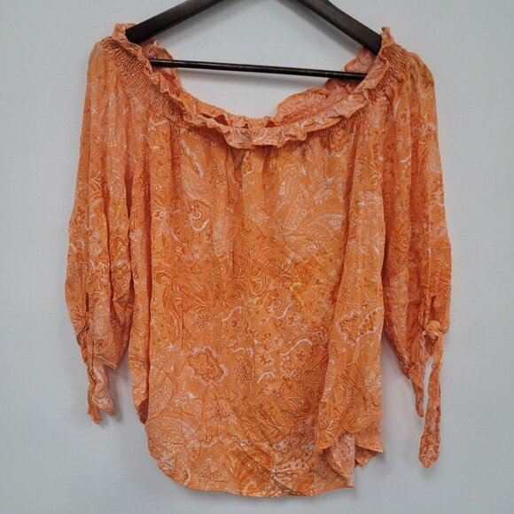 Michael Kors Women Off Shoulder Paisley Top Size 1X Festival Boho Beach Tropical - Picture 1 of 12